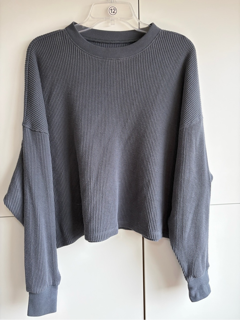 Abercrombie & Fitch Waffle-Knit Gray Cropped Long Sleeve Top Size S/M